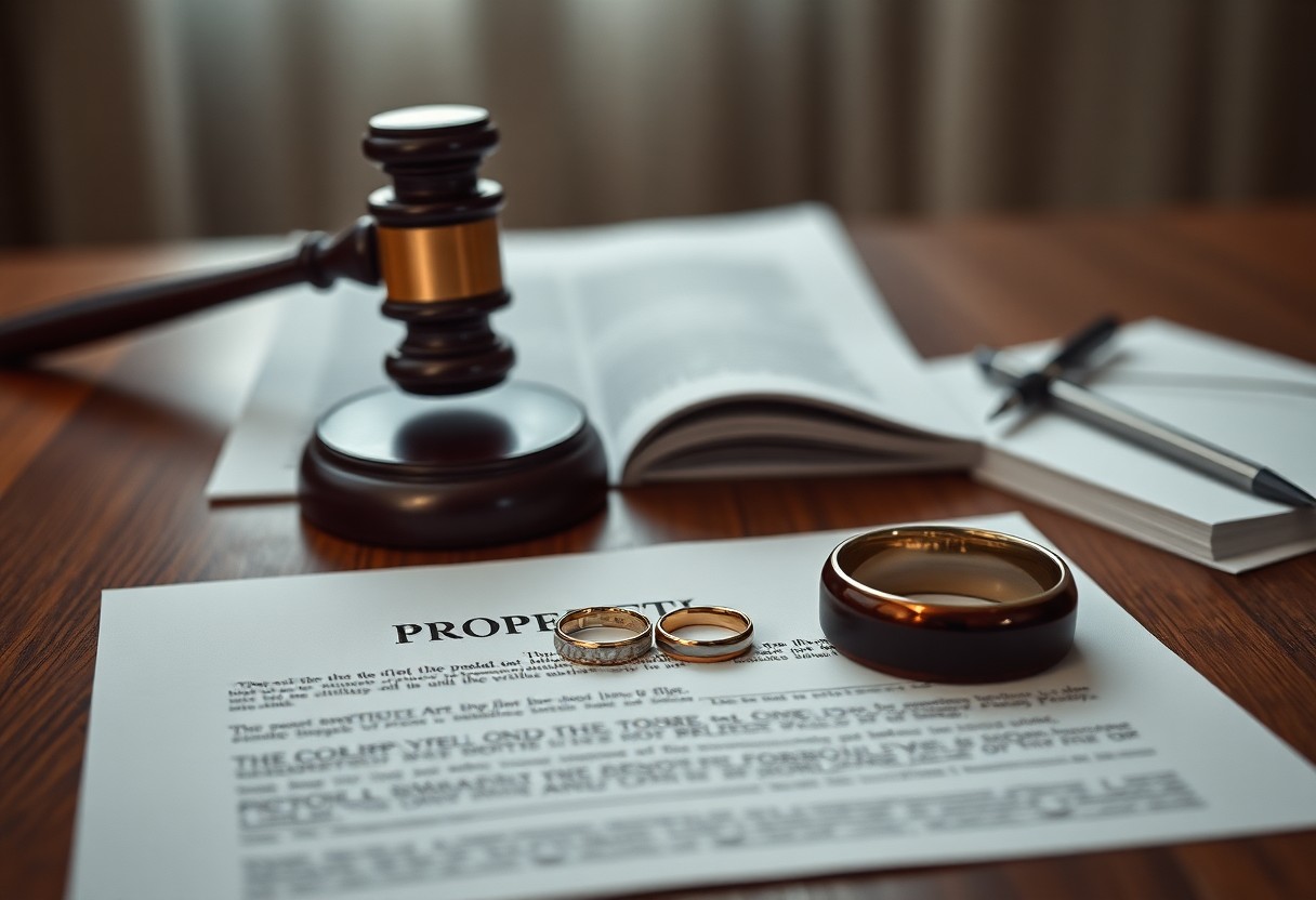 A property document with wedding rings, a gavel, and legal paperwork on a desk, symbolizing legal proceedings related to marriage or divorce, alongside minessota juvenile justice resources for families.